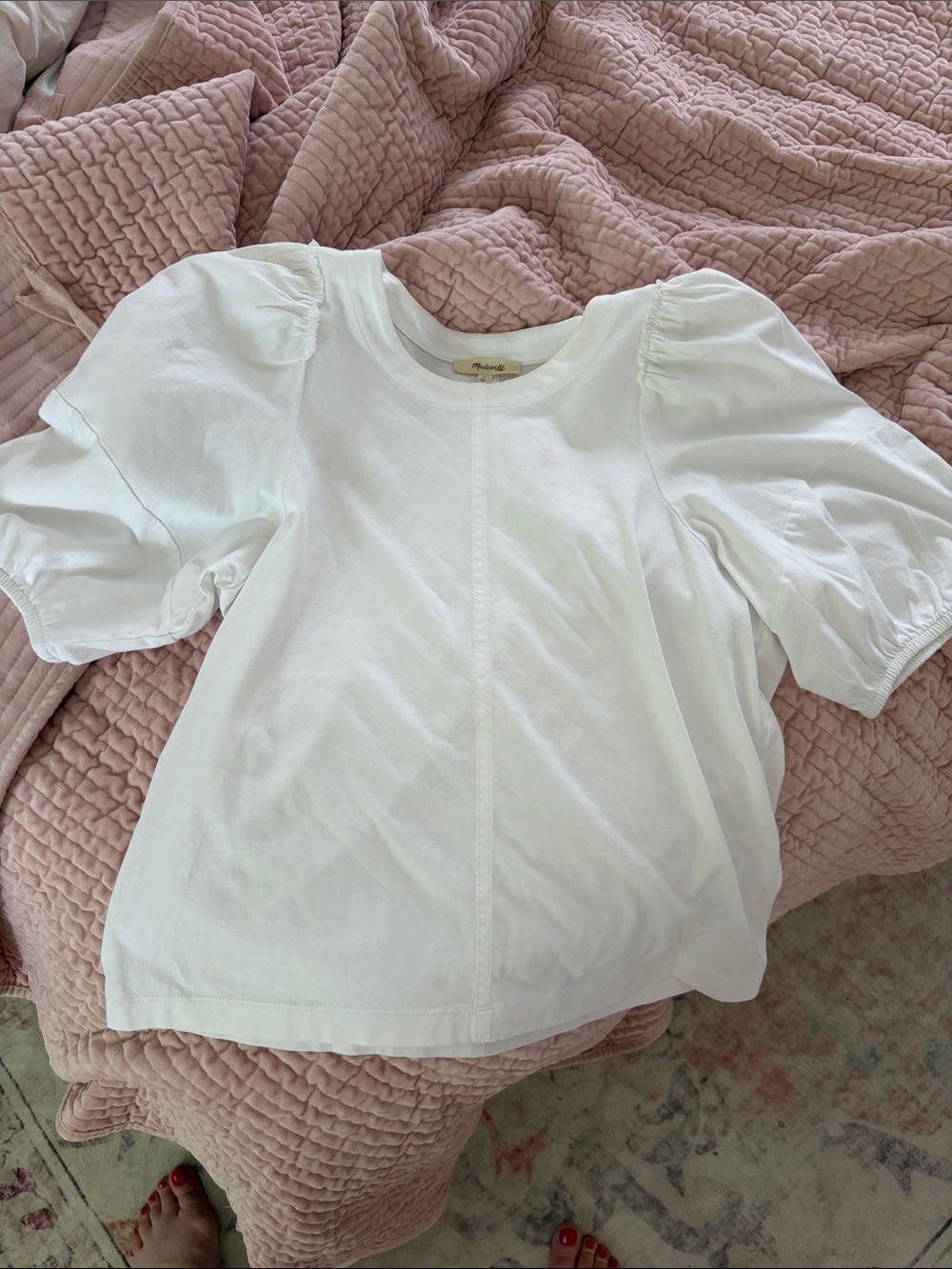 Madewell White Puff Sleeve Cotton Tee